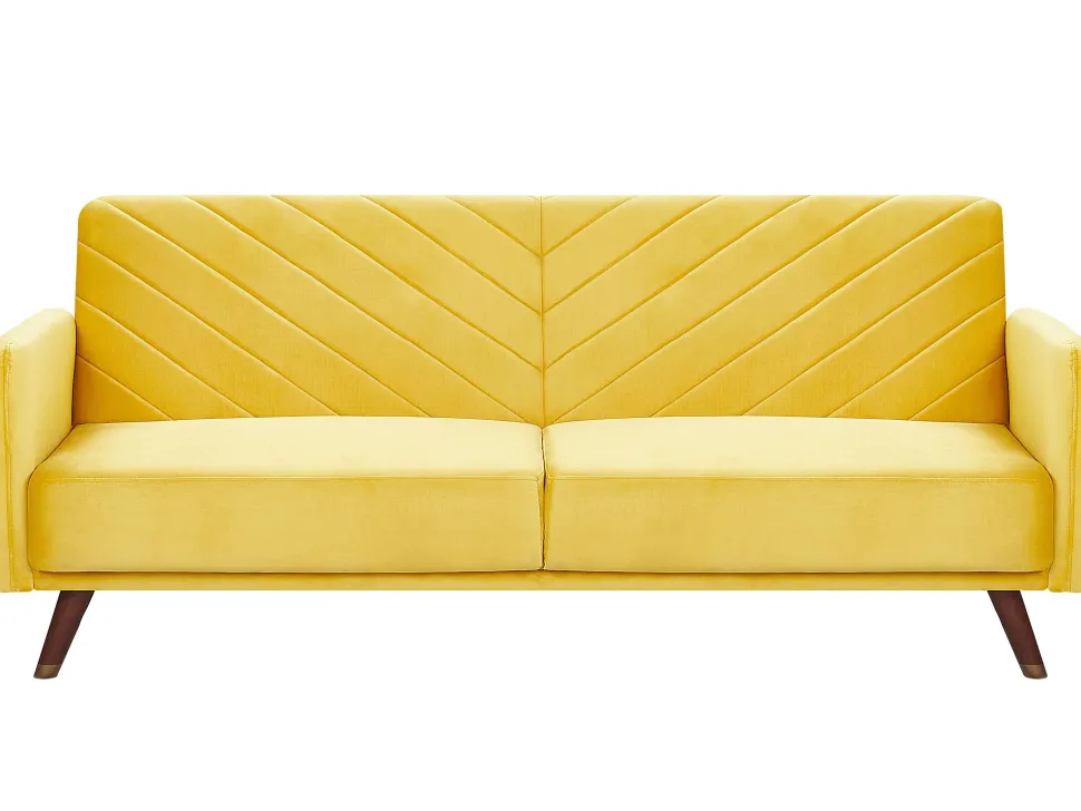 Velvet Fabric Sofa Bed Yellow Senja