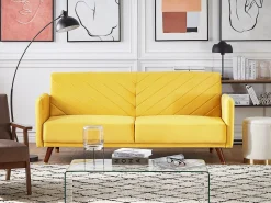 Velvet Fabric Sofa Bed Yellow Senja