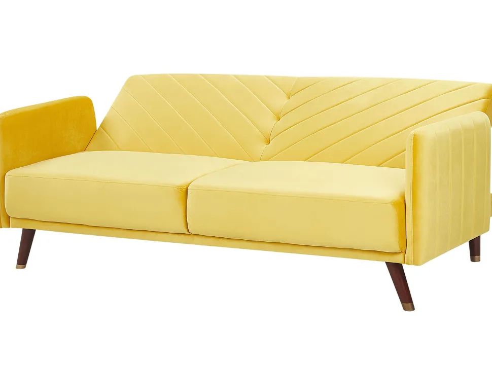 Velvet Fabric Sofa Bed Yellow Senja