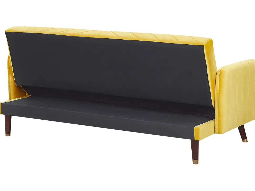 Velvet Fabric Sofa Bed Yellow Senja