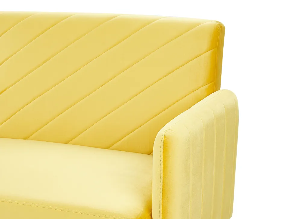 Velvet Fabric Sofa Bed Yellow Senja