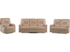 Velvet Led Electric Recliner Living Room Set With Usb Port Beige Bergen