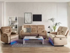 Velvet Led Electric Recliner Living Room Set With Usb Port Beige Bergen