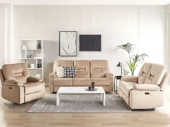 Velvet Led Electric Recliner Living Room Set With Usb Port Beige Bergen