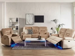 Velvet Led Electric Recliner Living Room Set With Usb Port Beige Bergen
