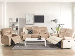 Velvet Led Electric Recliner Living Room Set With Usb Port Beige Bergen