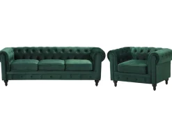 Velvet Living Room Set Green Chesterfield