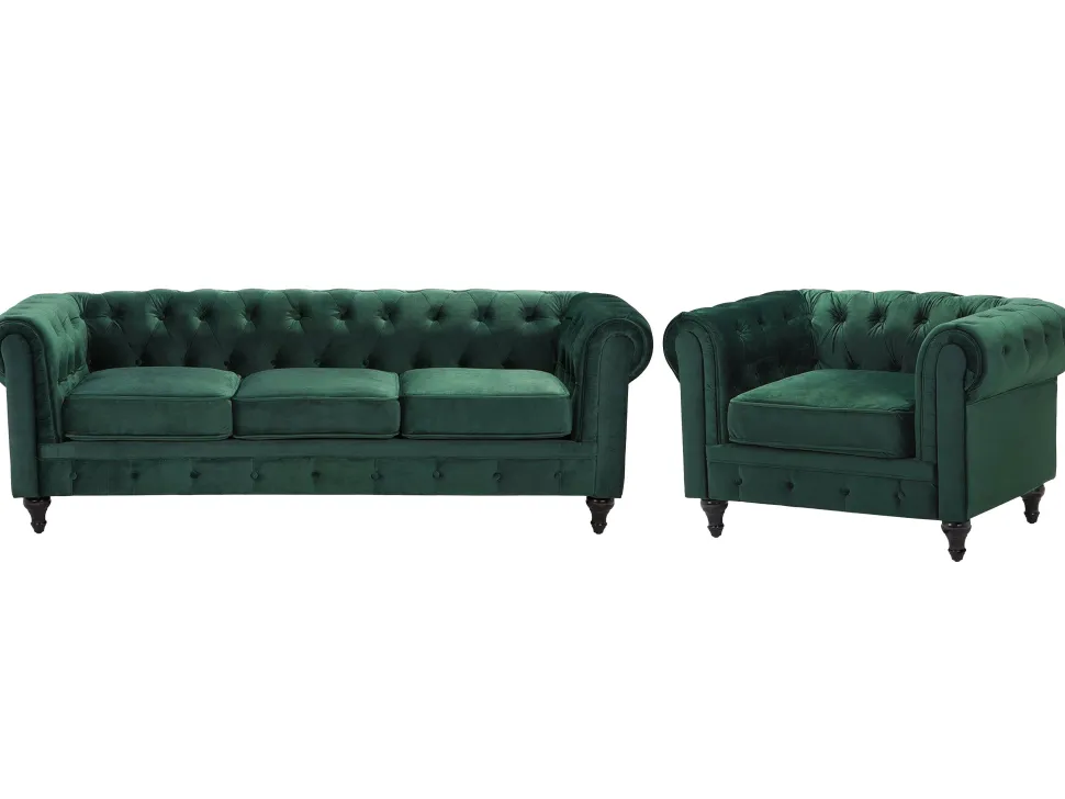 Velvet Living Room Set Green Chesterfield