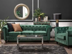 Velvet Living Room Set Green Chesterfield