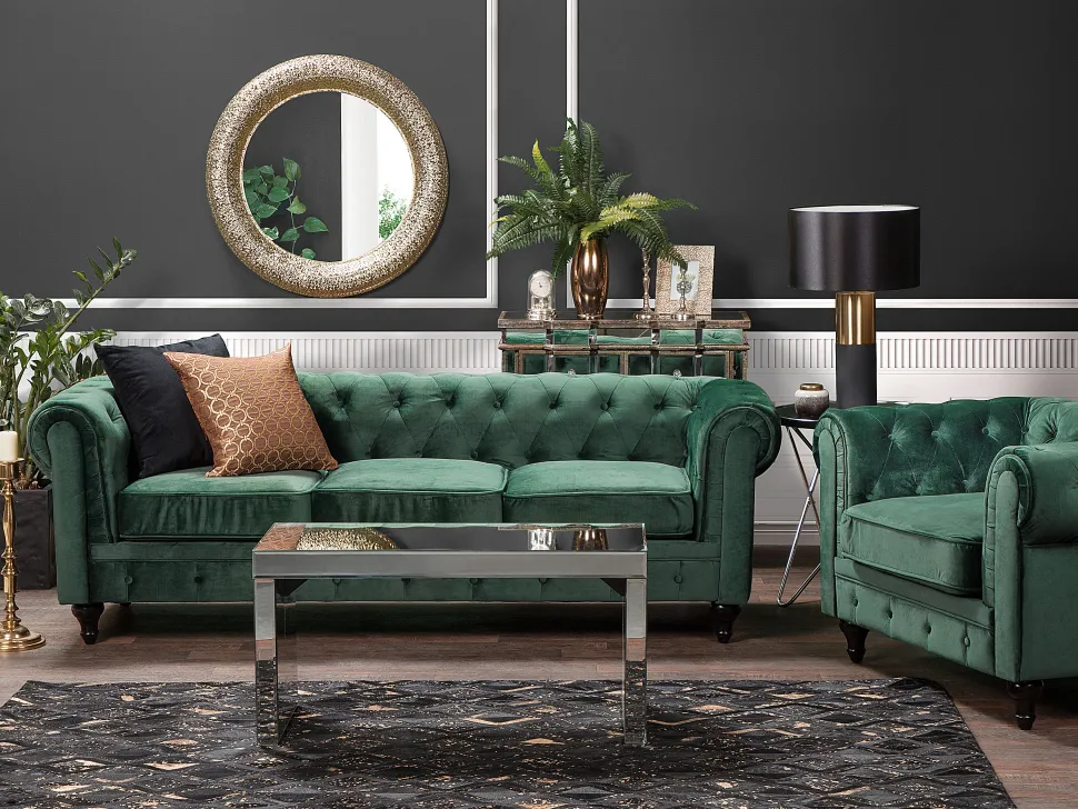 Velvet Living Room Set Green Chesterfield