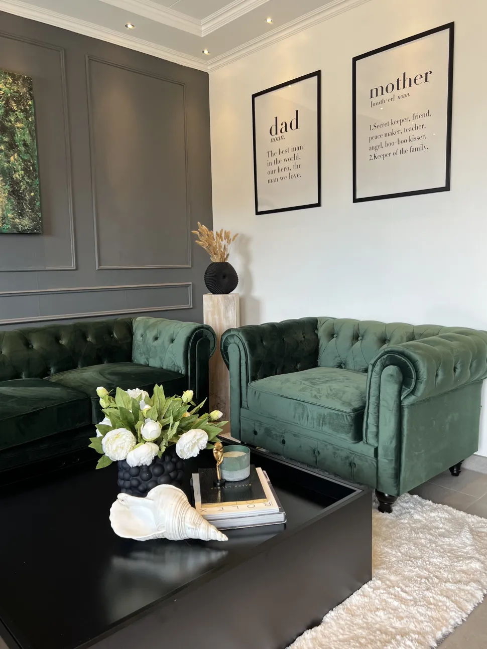 Velvet Living Room Set Green Chesterfield