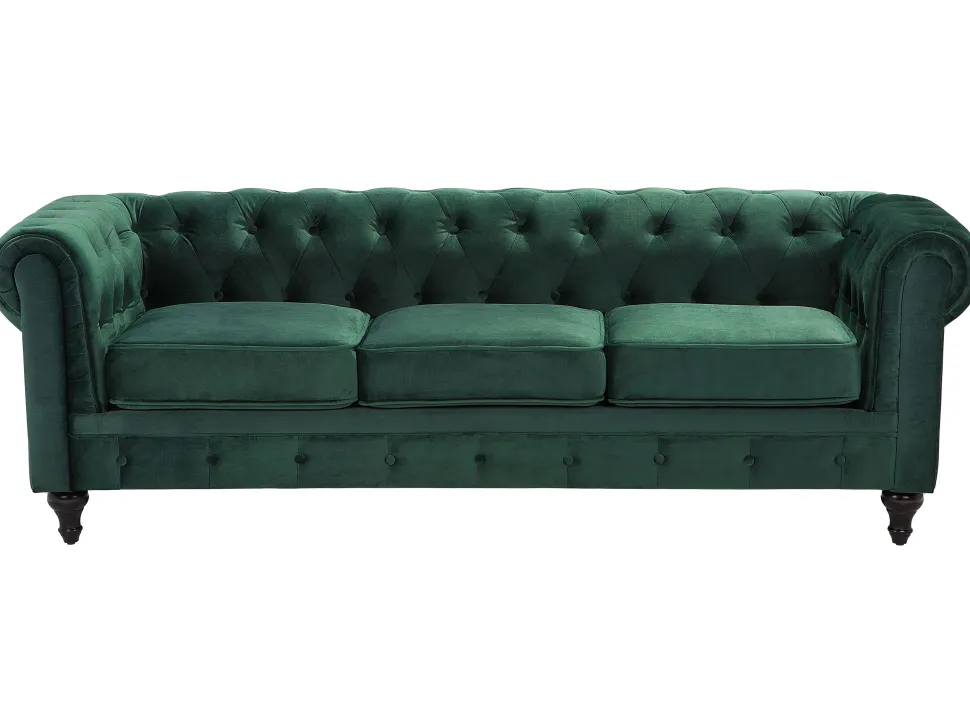 Velvet Living Room Set Green Chesterfield