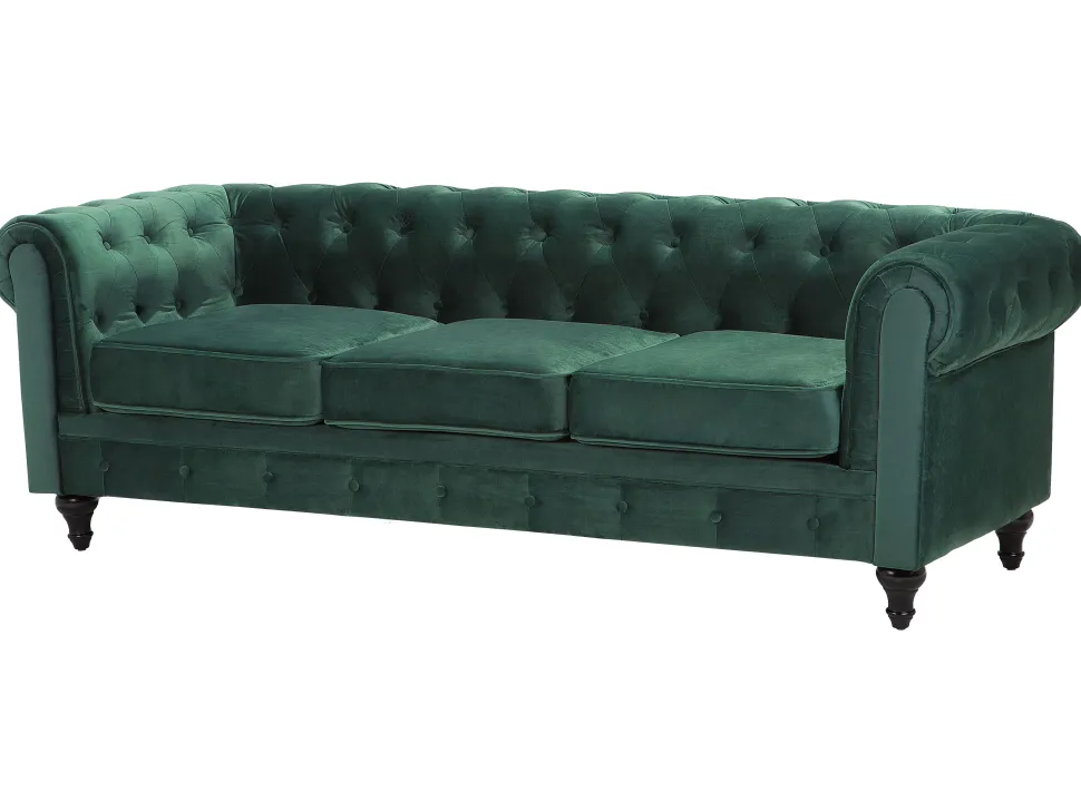 Velvet Living Room Set Green Chesterfield