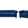 Velvet Living Room Set Navy Blue Chesterfield