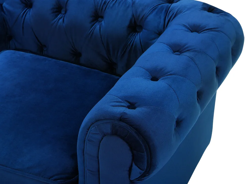 Velvet Living Room Set Navy Blue Chesterfield