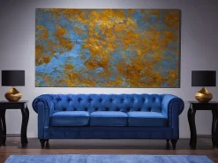 Velvet Living Room Set Navy Blue Chesterfield