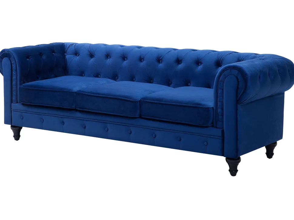 Velvet Living Room Set Navy Blue Chesterfield