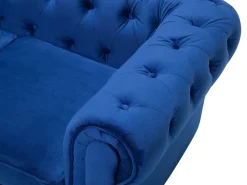 Velvet Living Room Set Navy Blue Chesterfield