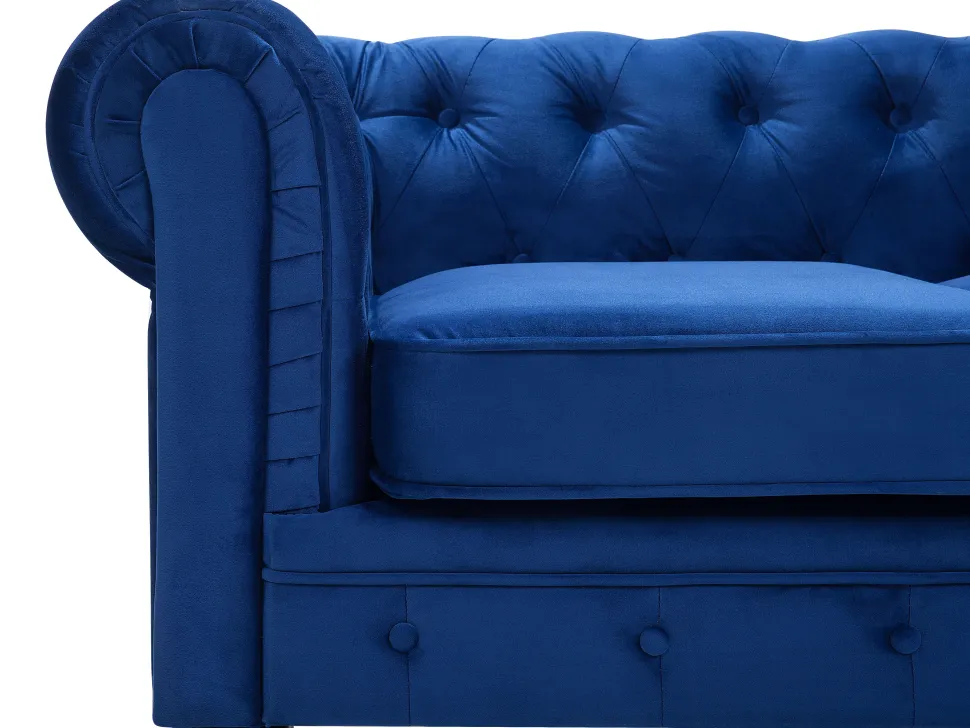 Velvet Living Room Set Navy Blue Chesterfield
