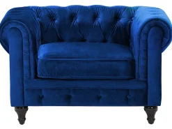 Velvet Living Room Set Navy Blue Chesterfield