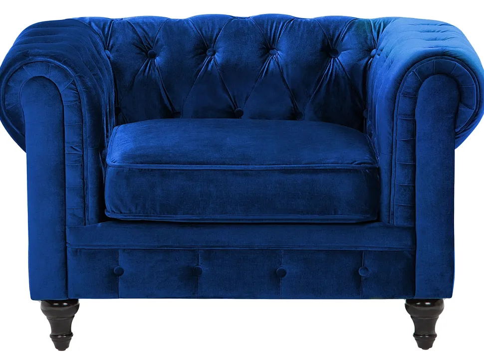 Velvet Living Room Set Navy Blue Chesterfield