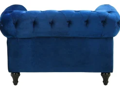 Velvet Living Room Set Navy Blue Chesterfield