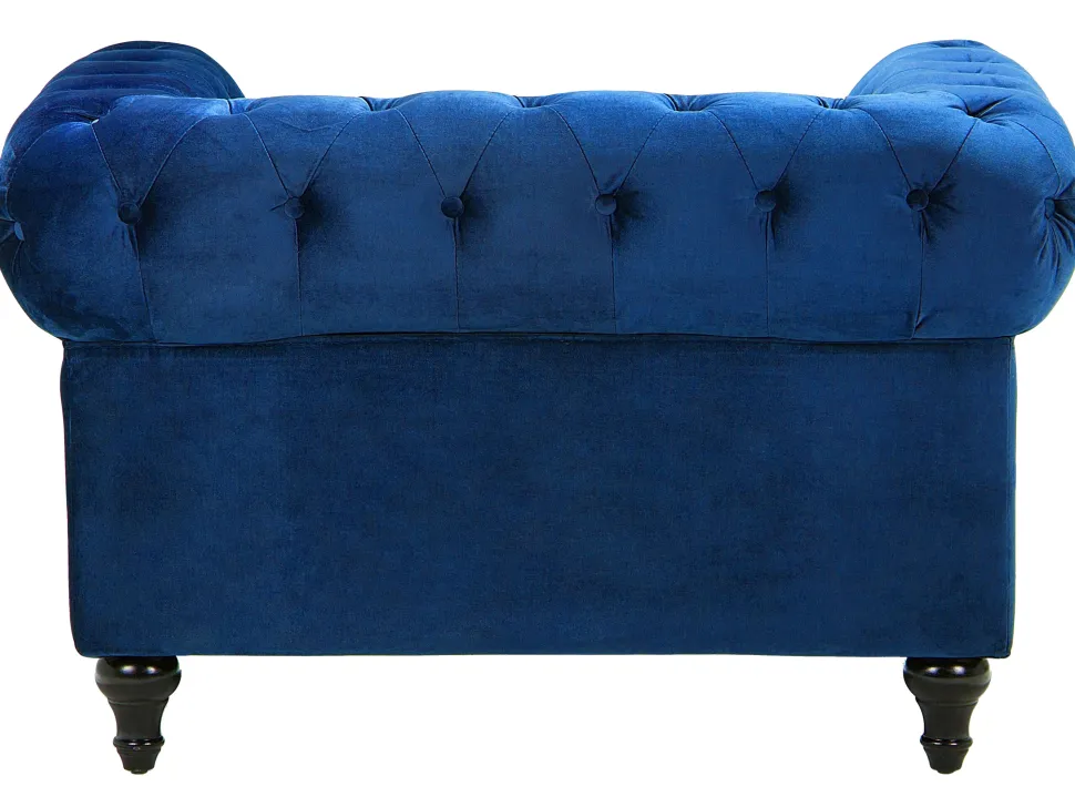 Velvet Living Room Set Navy Blue Chesterfield