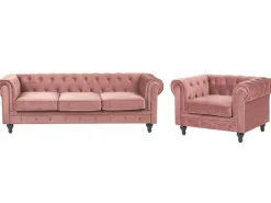 Velvet Living Room Set Pink Chesterfield