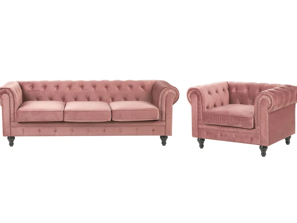 Velvet Living Room Set Pink Chesterfield