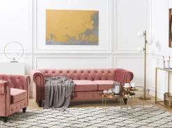 Velvet Living Room Set Pink Chesterfield