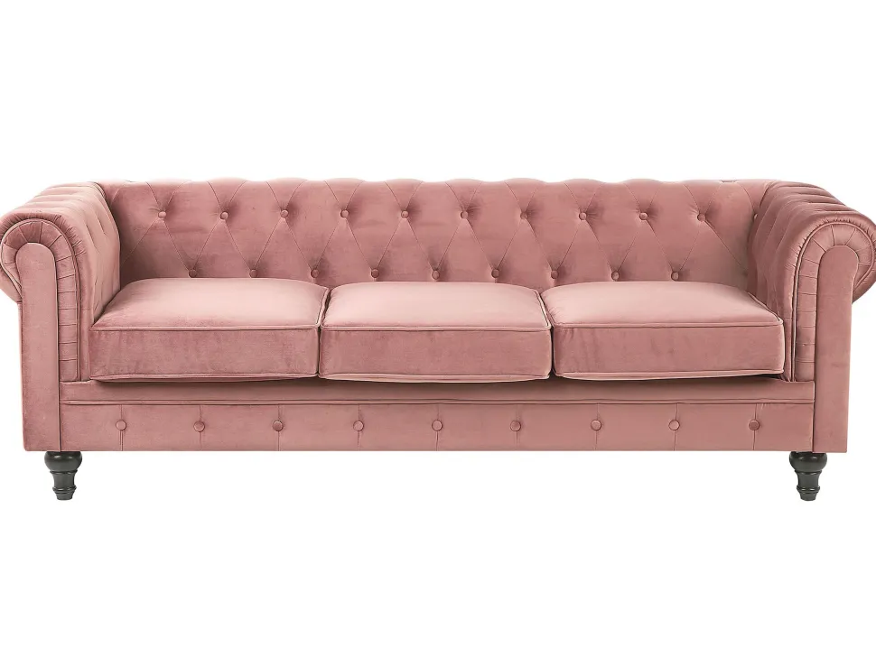 Velvet Living Room Set Pink Chesterfield