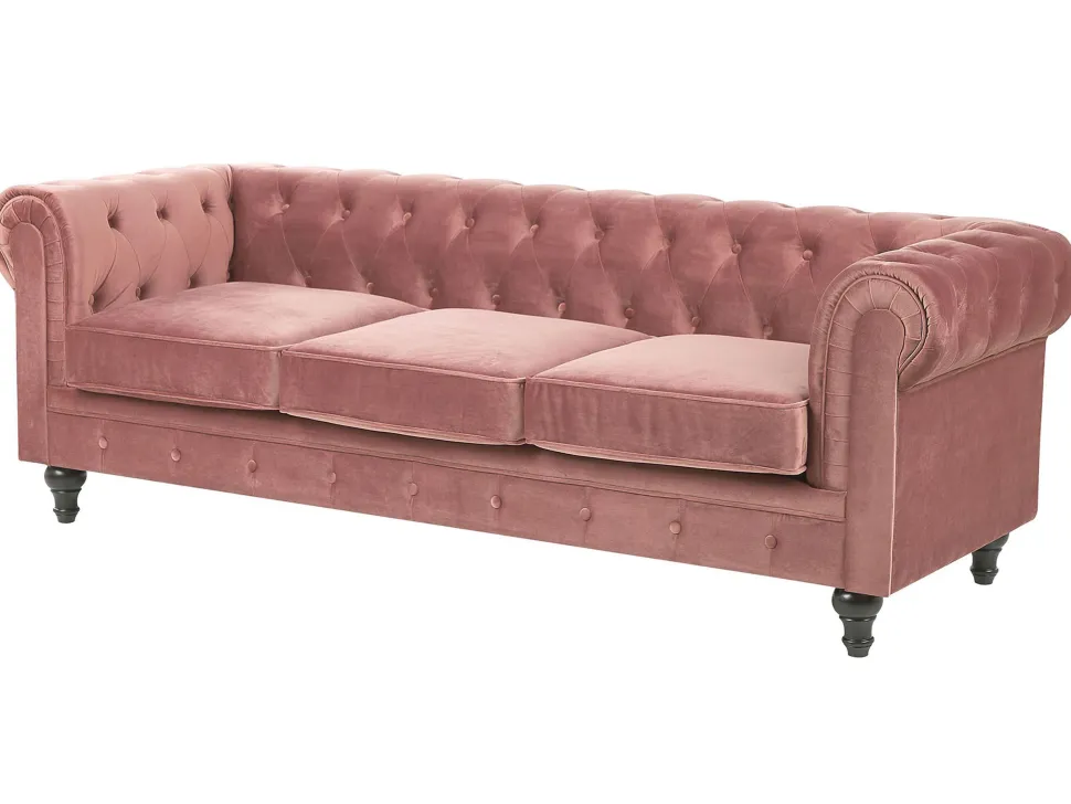 Velvet Living Room Set Pink Chesterfield
