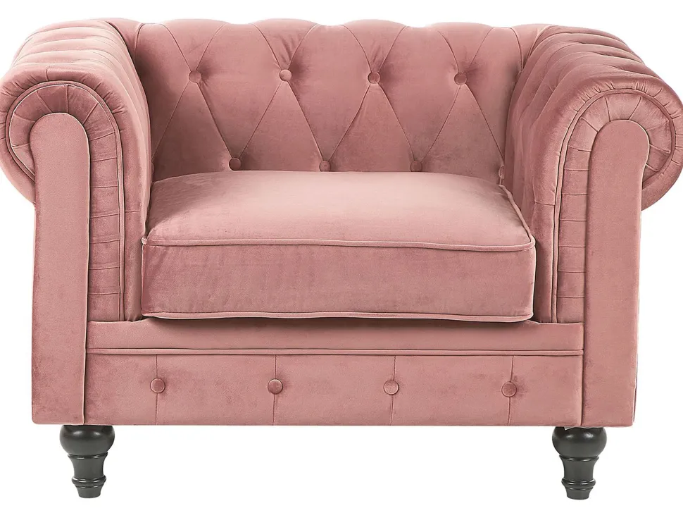 Velvet Living Room Set Pink Chesterfield