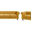 Velvet Living Room Set Yellow Chesterfield