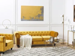 Velvet Living Room Set Yellow Chesterfield