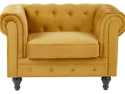 Velvet Living Room Set Yellow Chesterfield