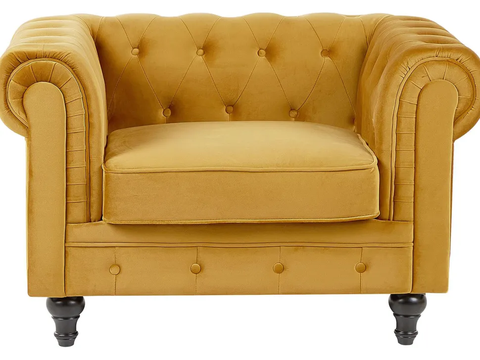 Velvet Living Room Set Yellow Chesterfield