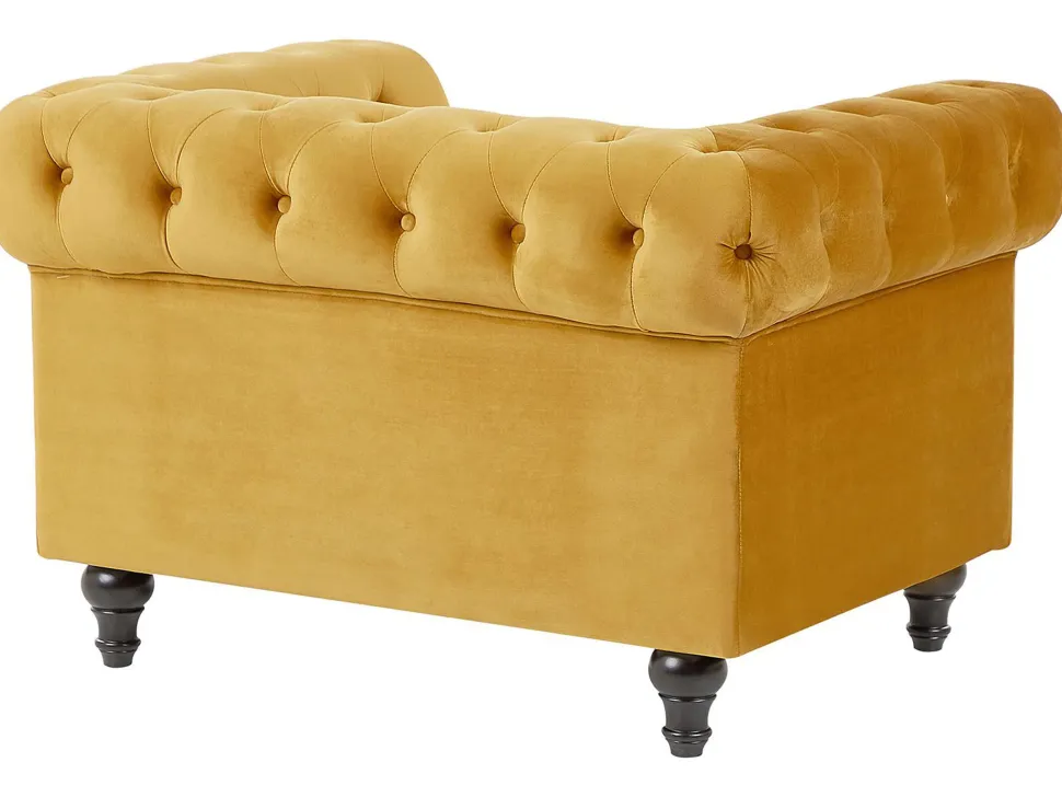 Velvet Living Room Set Yellow Chesterfield
