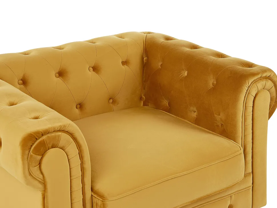 Velvet Living Room Set Yellow Chesterfield