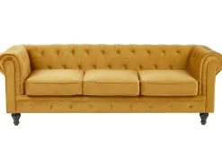 Velvet Living Room Set Yellow Chesterfield