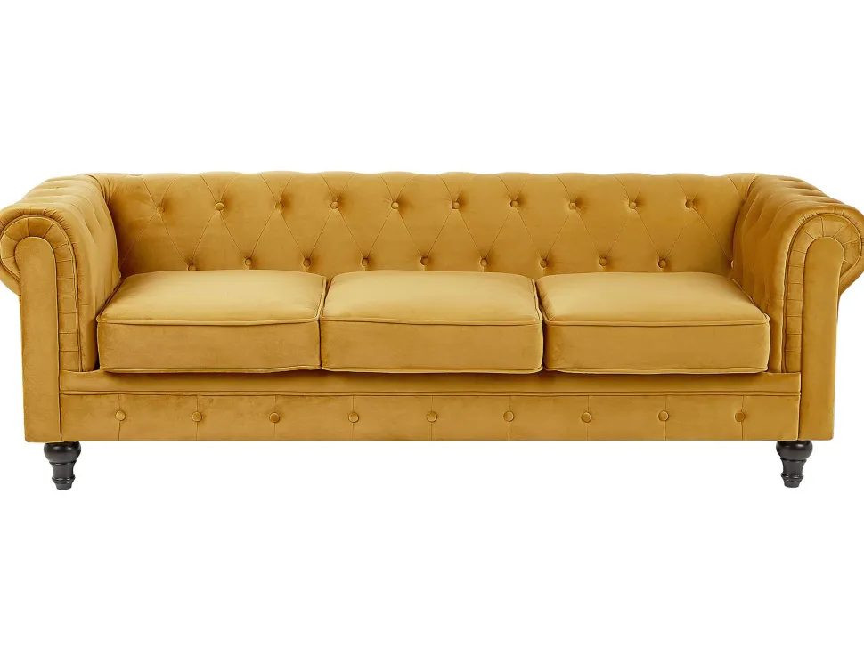 Velvet Living Room Set Yellow Chesterfield