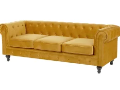 Velvet Living Room Set Yellow Chesterfield