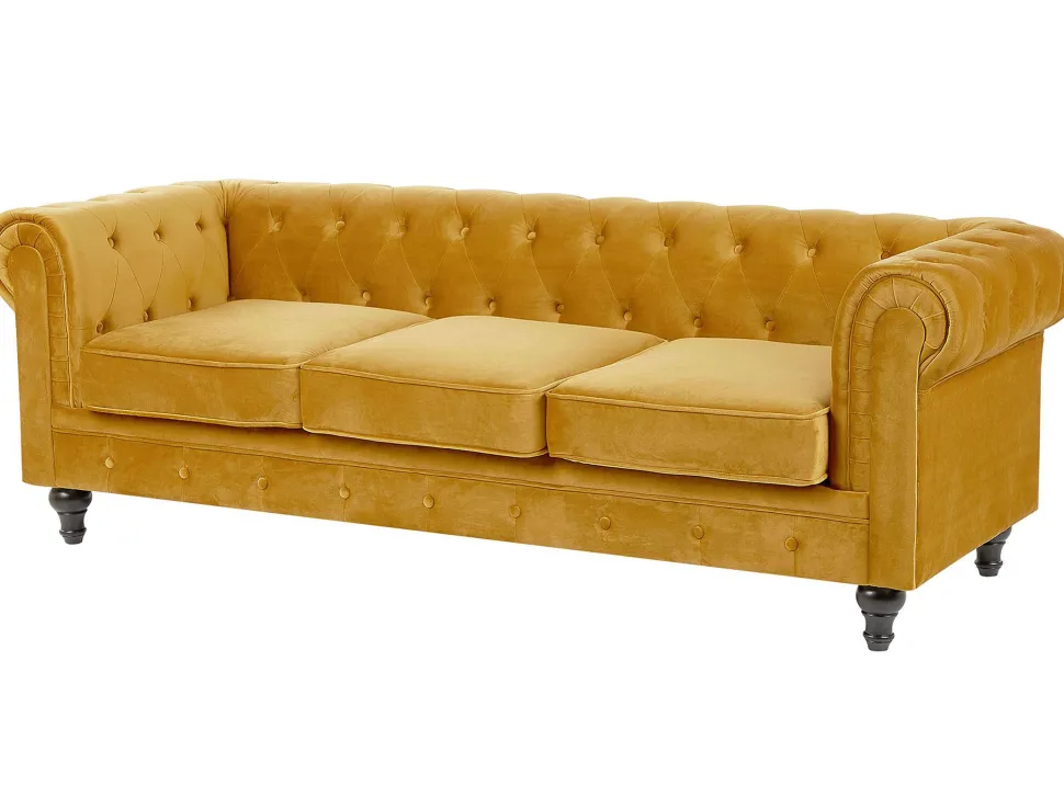 Velvet Living Room Set Yellow Chesterfield
