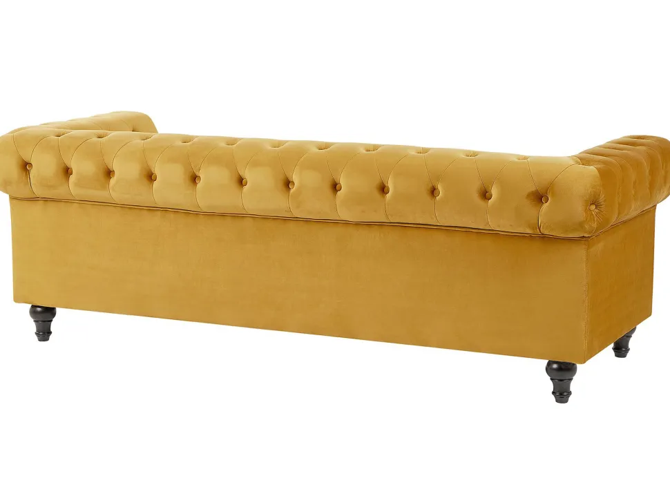Velvet Living Room Set Yellow Chesterfield