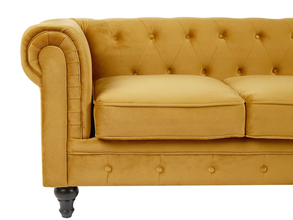 Velvet Living Room Set Yellow Chesterfield