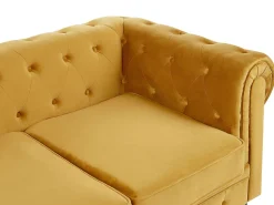 Velvet Living Room Set Yellow Chesterfield