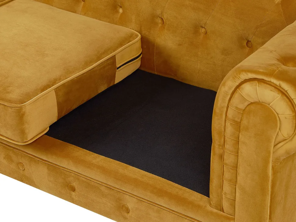 Velvet Living Room Set Yellow Chesterfield