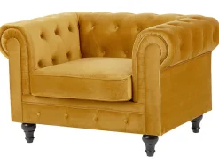 Velvet Living Room Set Yellow Chesterfield