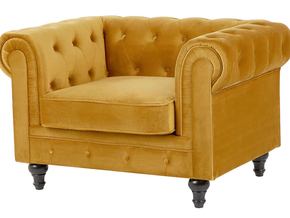 Velvet Living Room Set Yellow Chesterfield