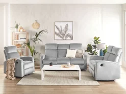 Velvet Manual Recliner Living Room Set Light Grey Verdal